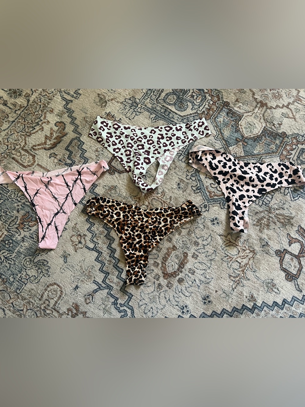 Leopard Print Thongs - Pink, Cream, Brown
